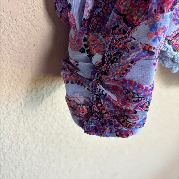 Jessica Simpson Blue Boho Paisley Chiffon Long Sleeve Crochet Trim Blouse 2X - Picture 6 of 12